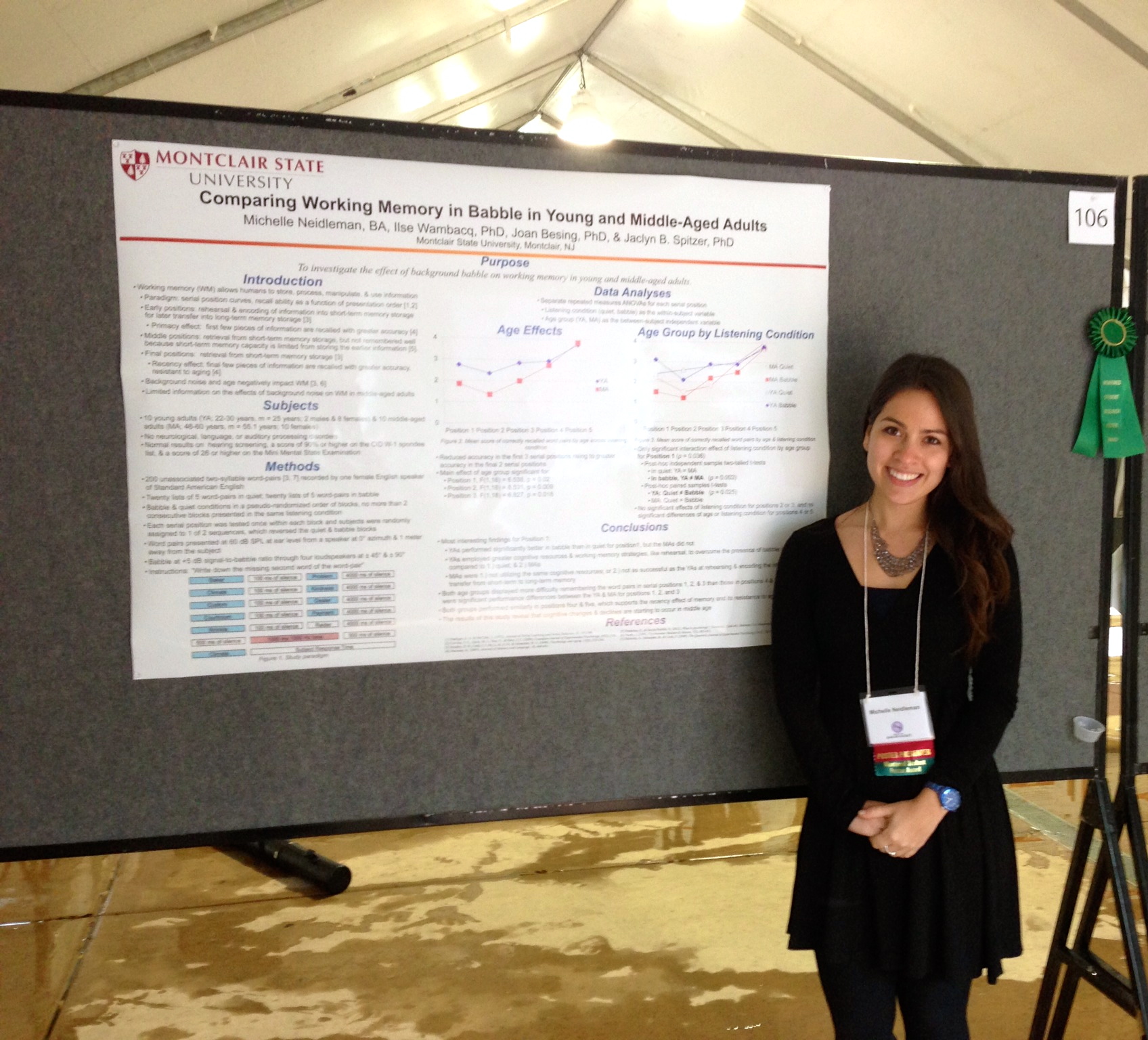 Michelle Neidleman at her poster at the American Auditory Society Meeting in March 2013 - Comparing Working Memory in Babble in Young and Middle-Aged Adults