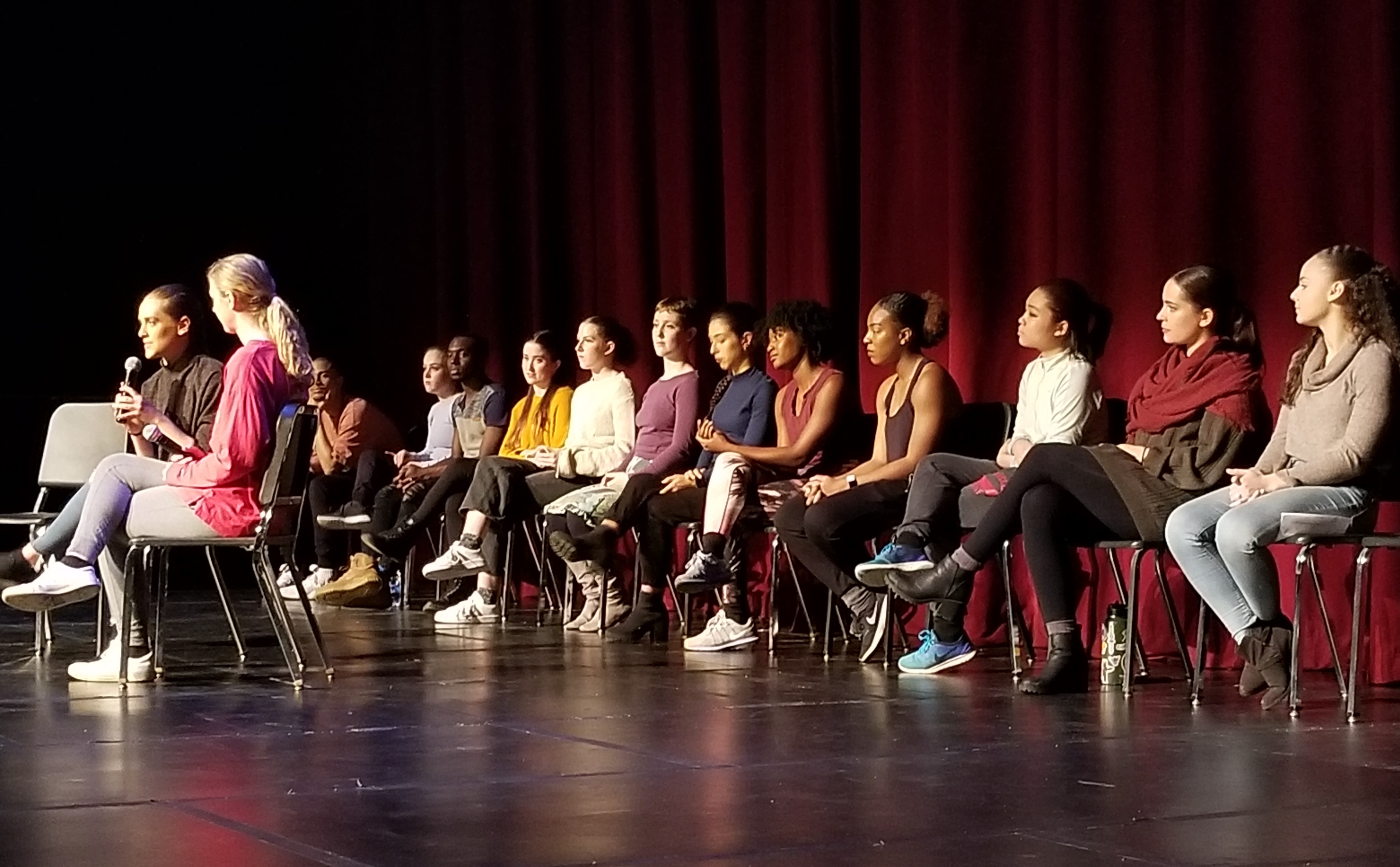 Student choreographers discussing Dance Collage