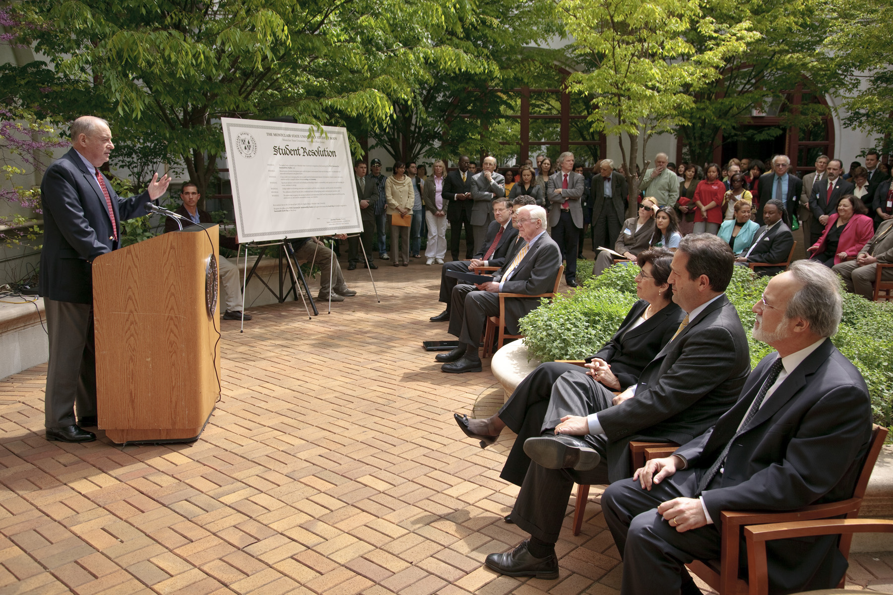 A large group of government diginitaries, business leaders, and members of the Montclair State University community gathered for the event.