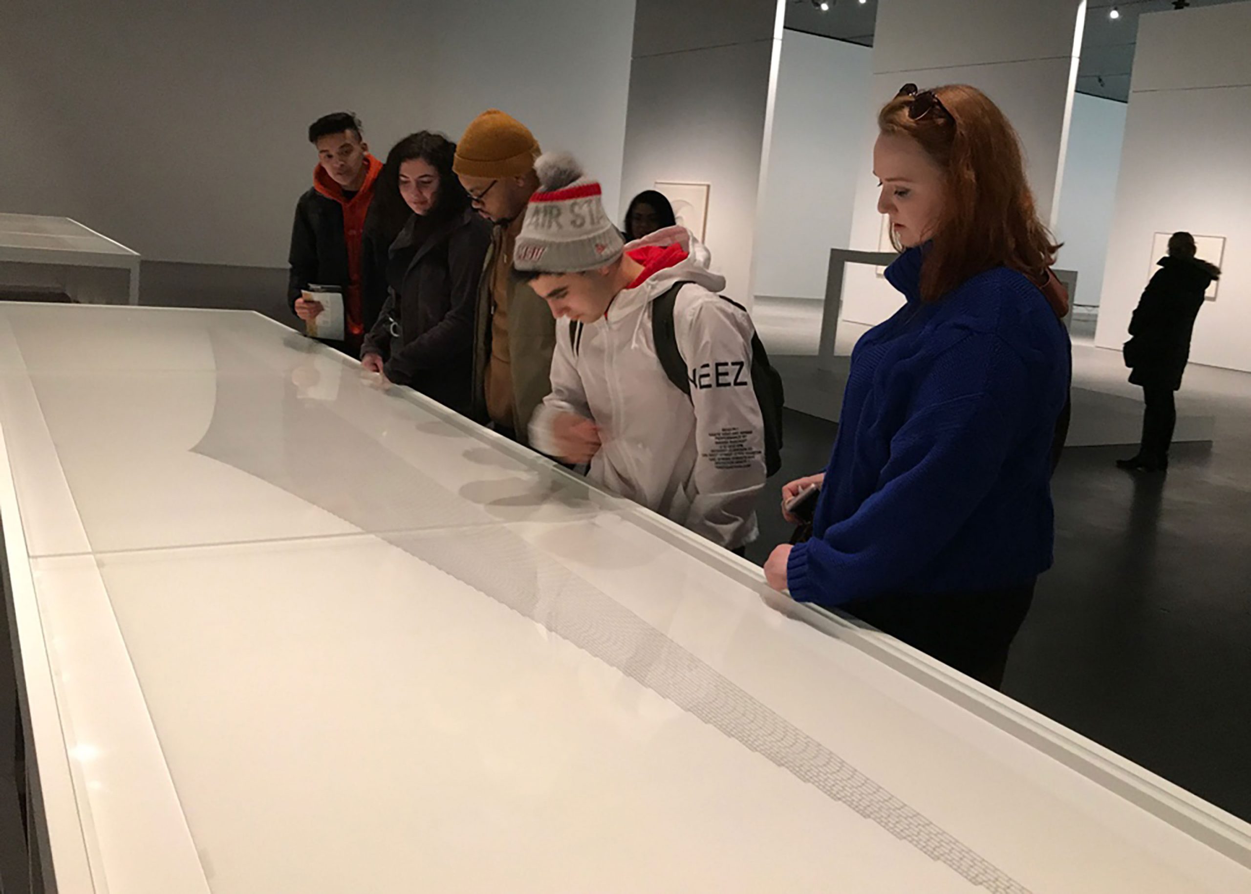 students observing art