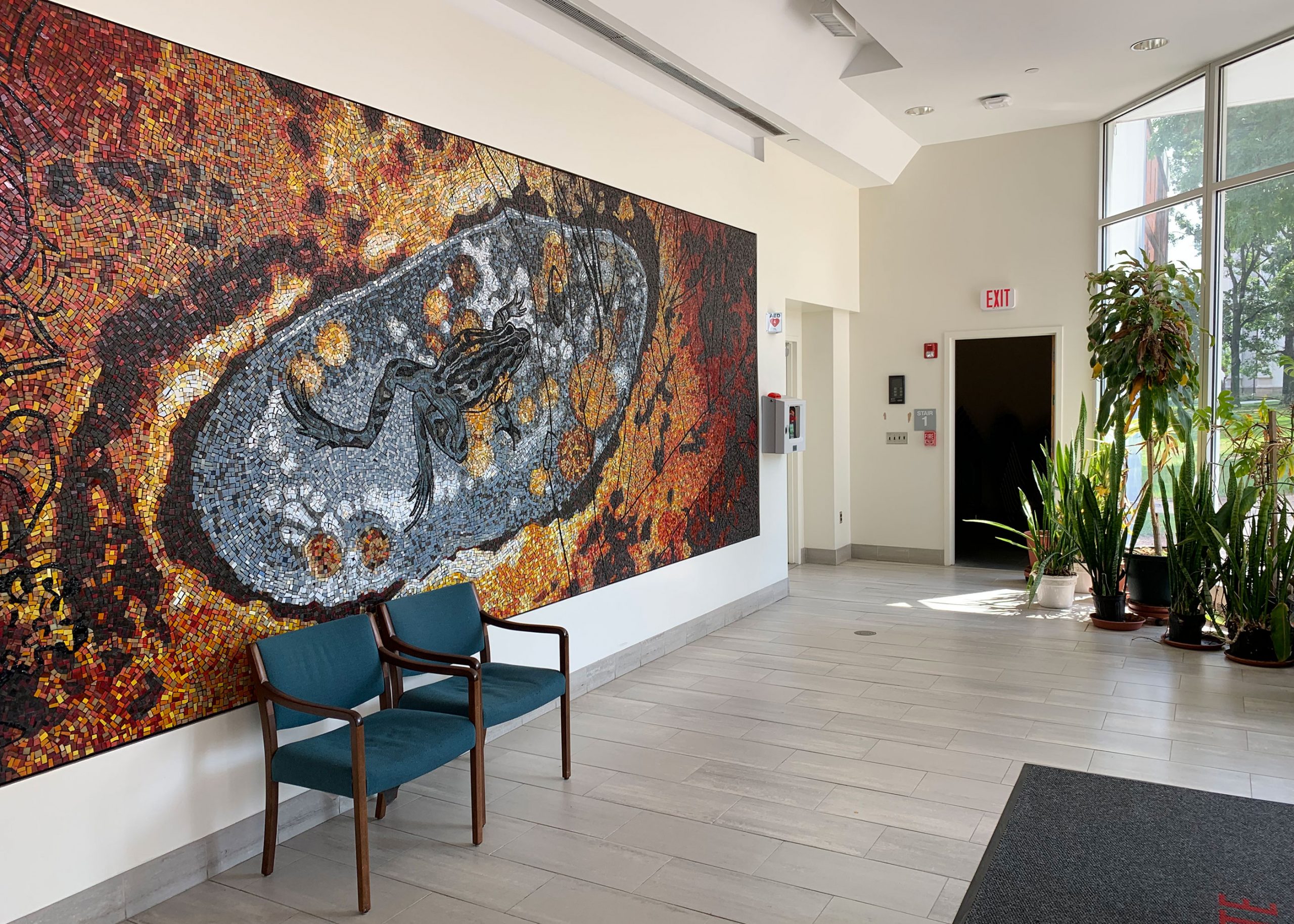 frog mural in the science hall atrium