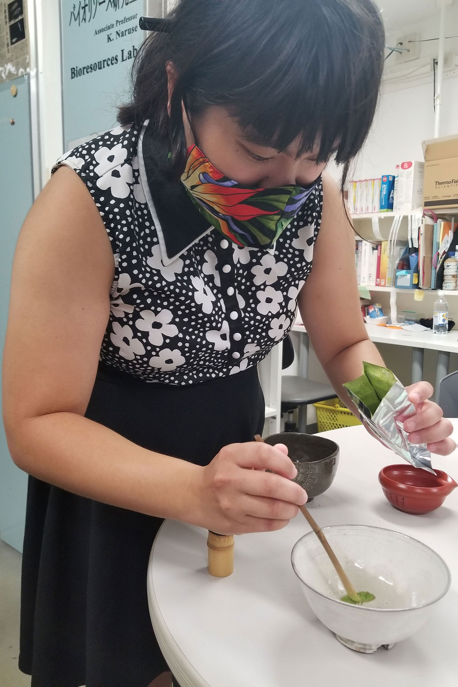 preparing matcha tea