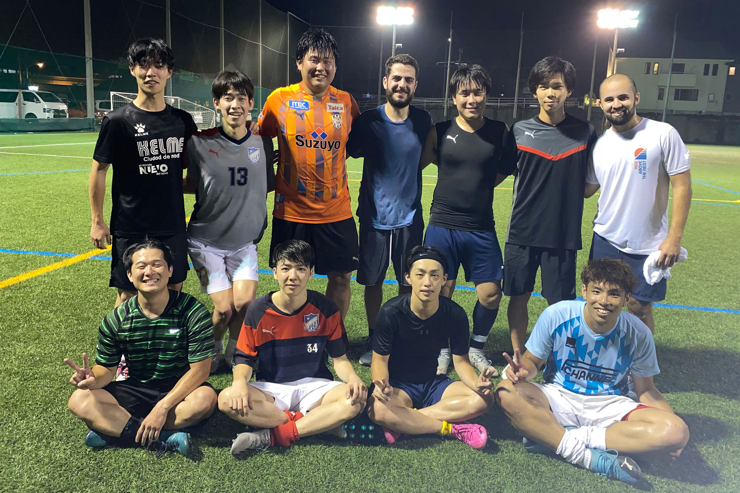 students with college soccer team