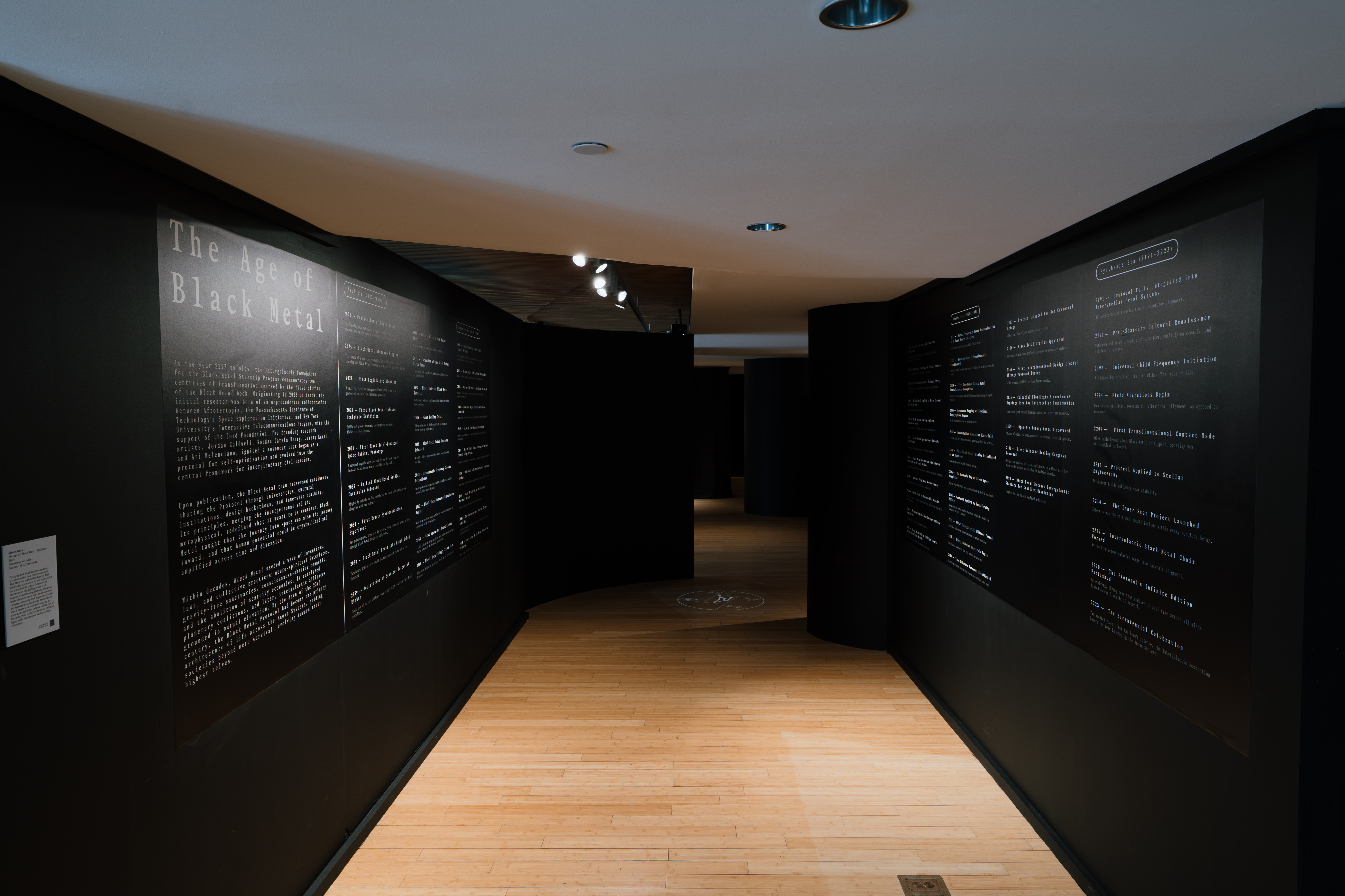 Installation view of The Age of Black Metal by Afrotectopia