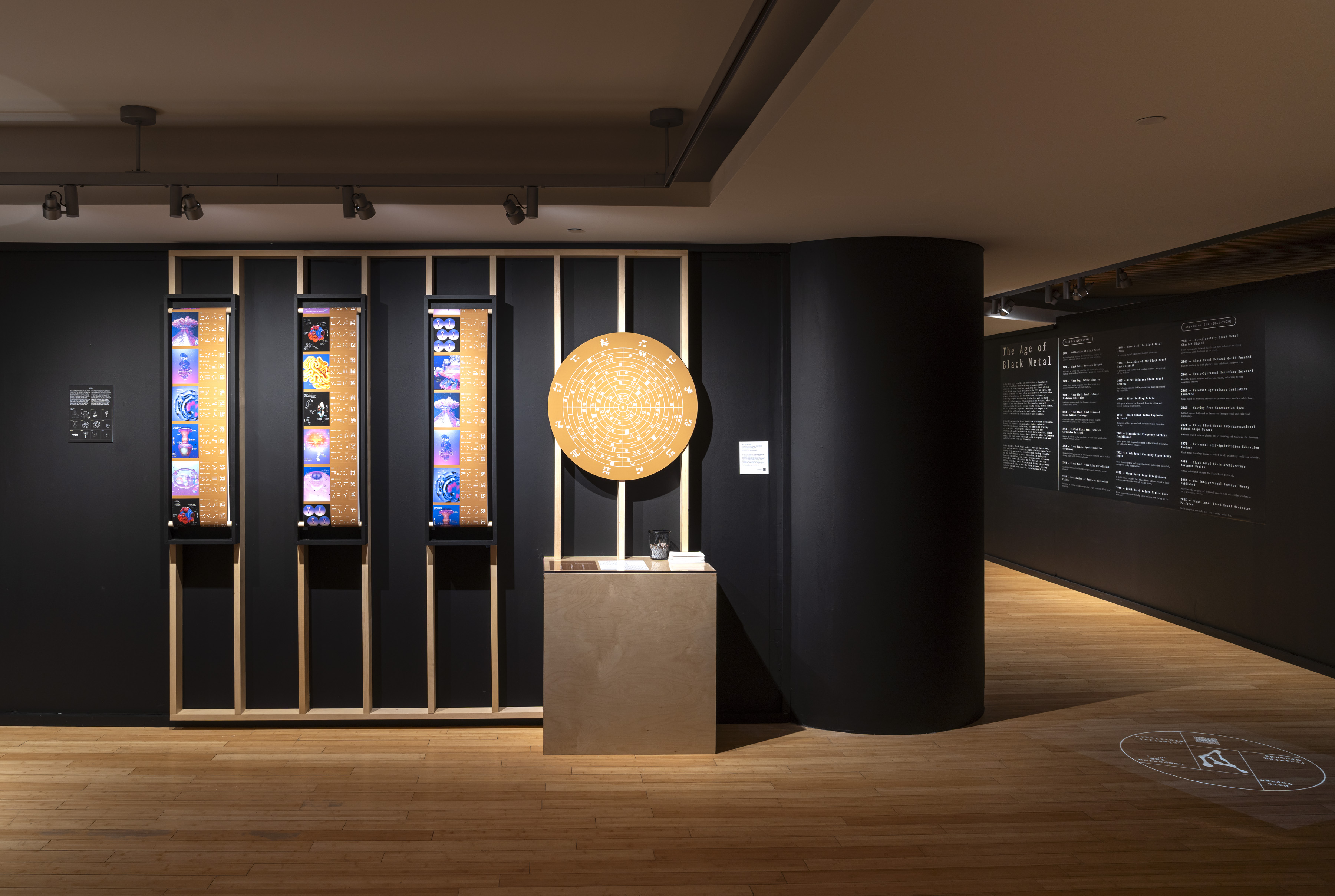 Installation view of The Age of Black Metal by Afrotectopia