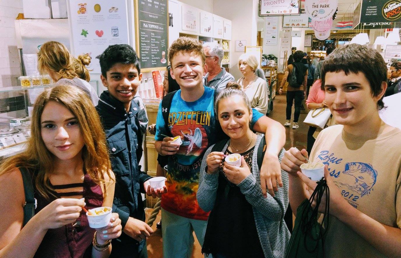 Five high school students eating ice cream in New York City