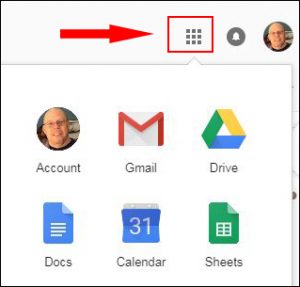 Google Waffle Icon in top right corner