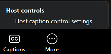 Zoom panel showing "Host capton control settings"