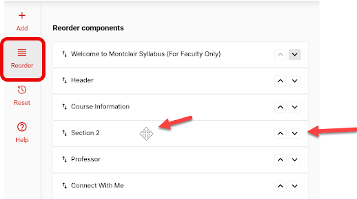 Montclair syllabus reorder components listing