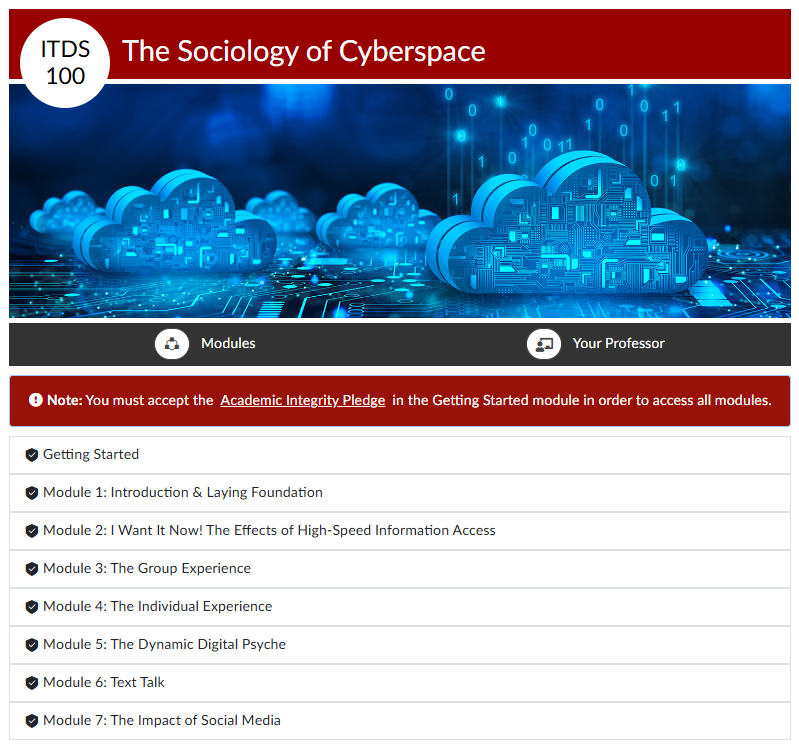 Screenshot of an example Home page on a Canvas course.
