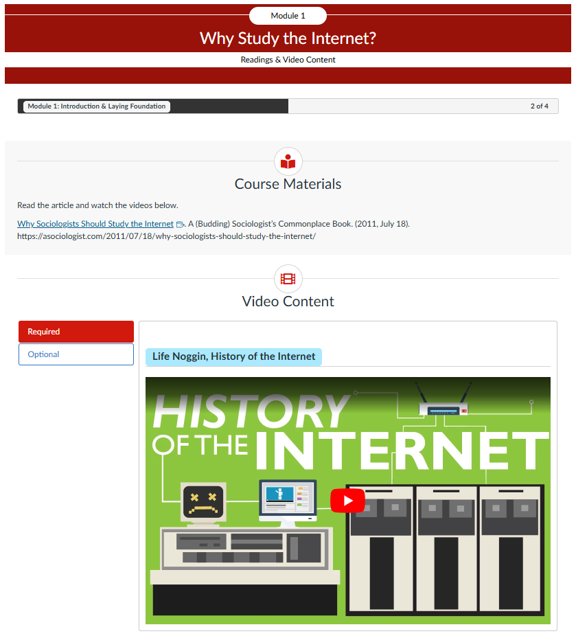 Screenshot depicting an example of an Content page on a Canvas course.