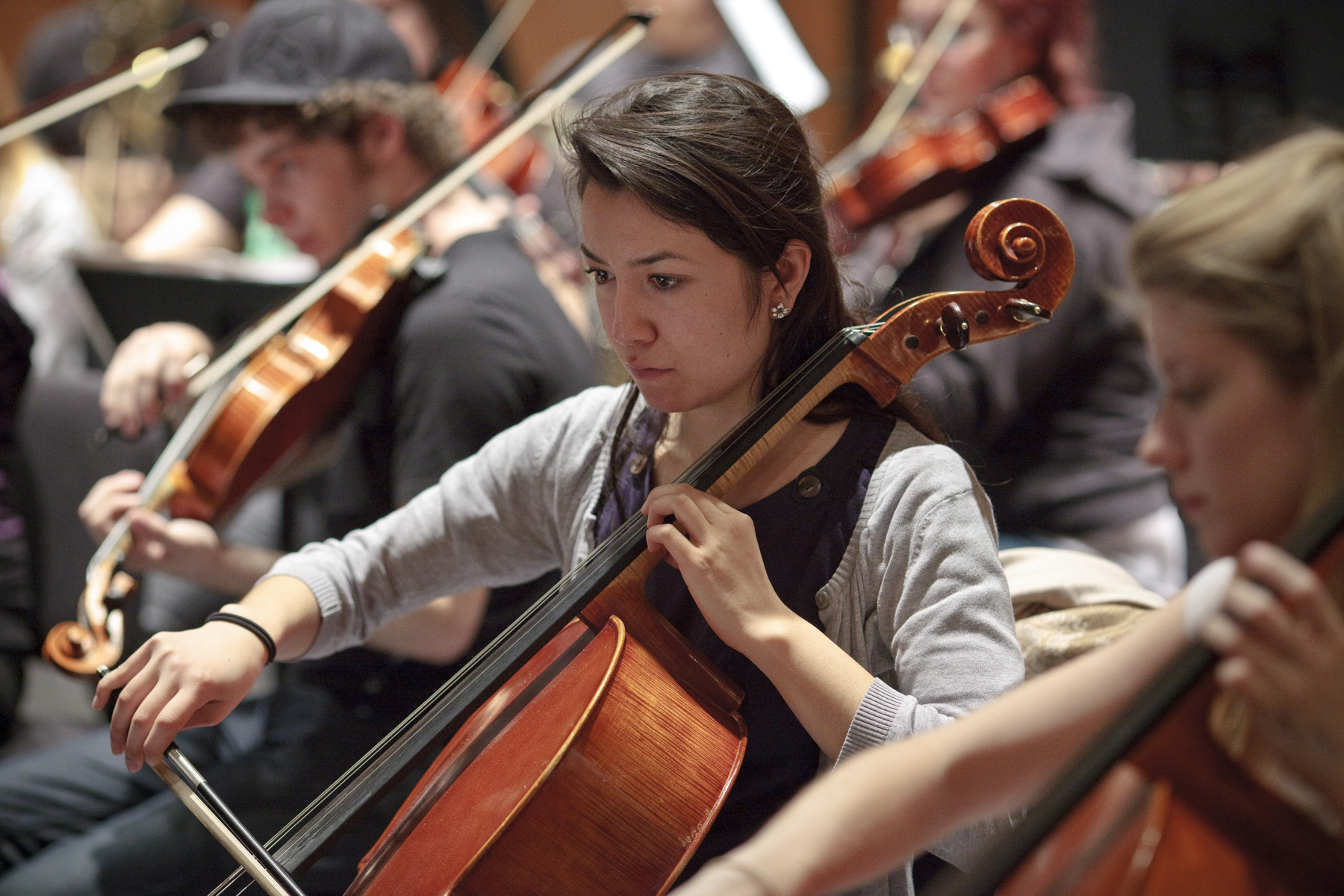 Orchestra members during the rehearsal.