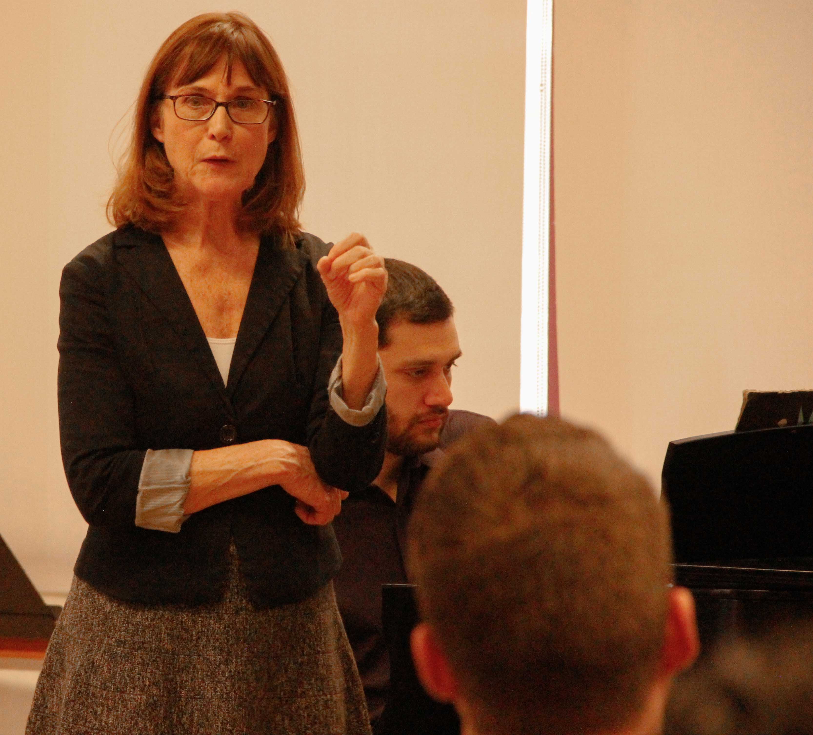 Prof. of Voice, Mary Saunders Barton of Penn State University, presenting in "The Cross Training of Bel Canto/ Can Belto" master class at the 2016 NATS Eastern Region Conference.