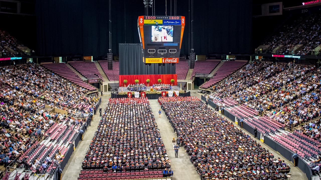 Photo of the graduating class of 2014 at Commencement in the Izod Center.