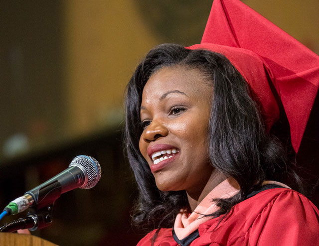 Sivuyisiwe Wonci speaking at Commencement 2015