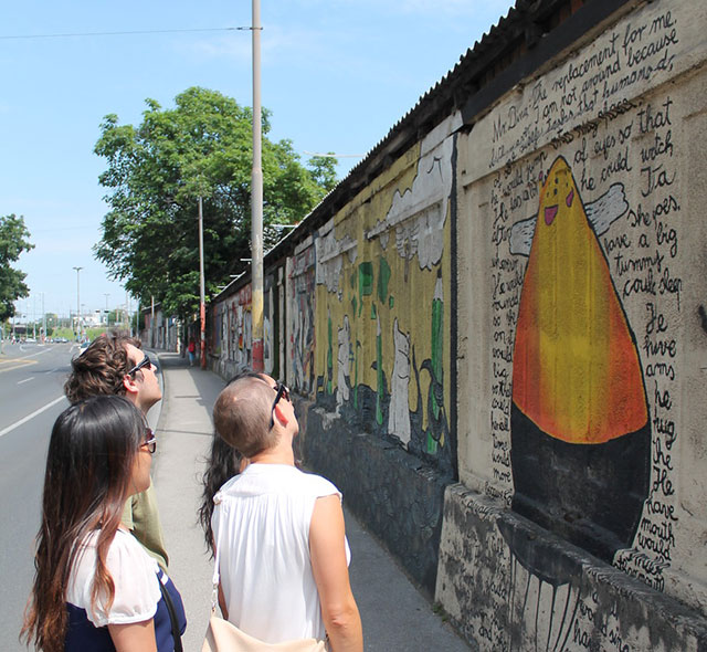 Students viewing the first publicly supported graffiti art project in the new millennium in Croatia’s capital Zagreb.