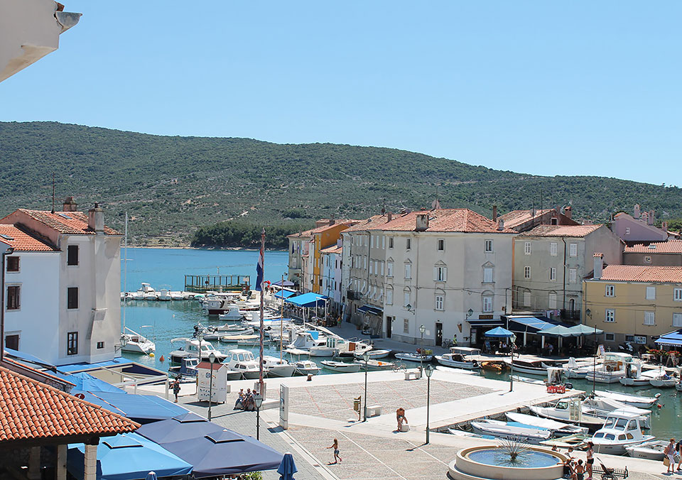 The harbor of the village of Cres on the island of Cres in Croatia.