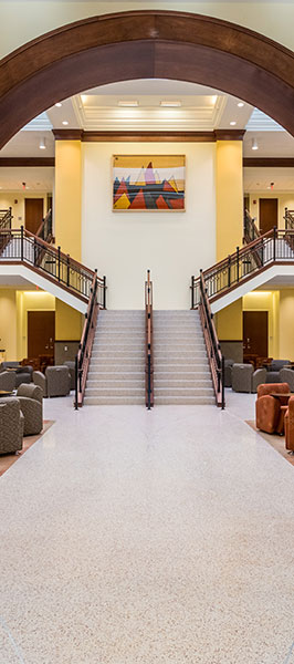 The new Feliciano School of Business atrium.