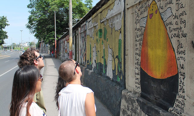 Students viewing the first publicly supported graffiti art project in the new millennium in Croatia’s capital Zagreb.