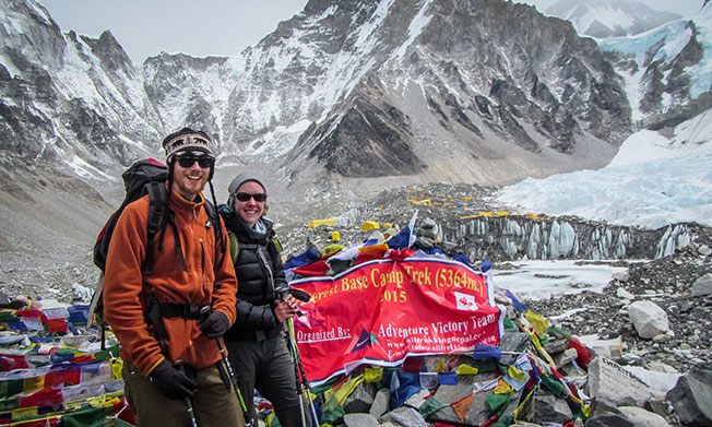Two members of Montclair State University's alumni film crew on Mount Everest trek.