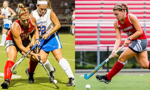 Two Photos of Danielle and Joelle Butrico on the field hockey pitch