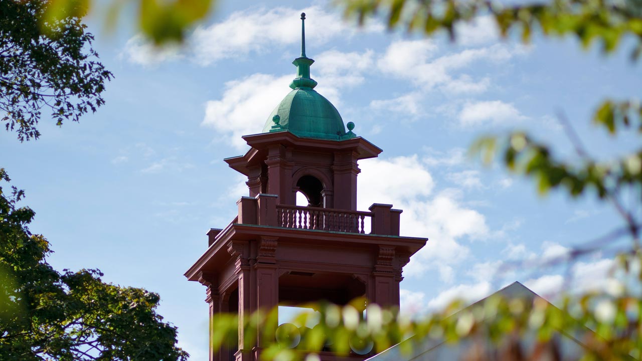 Photo of the College Hall bell tower.