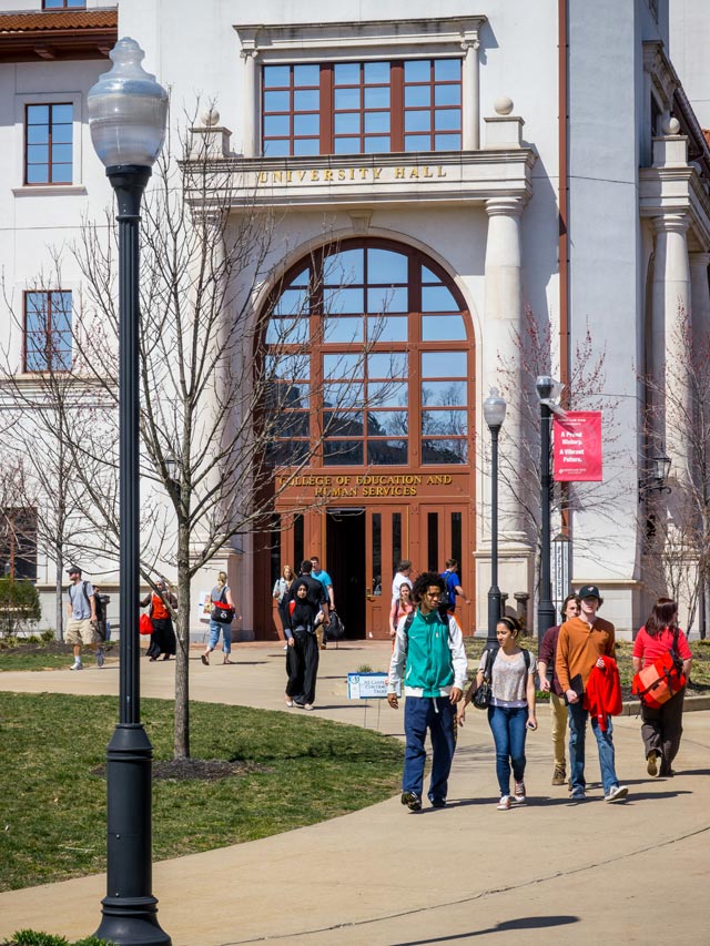 Photo of students walking outside University Hall