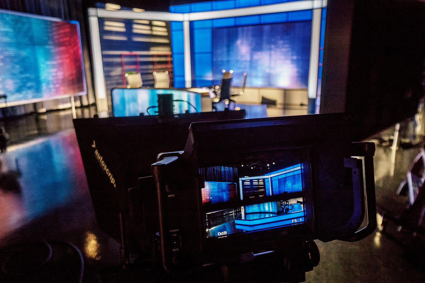 Inside the School of Communication and Media's news studio.