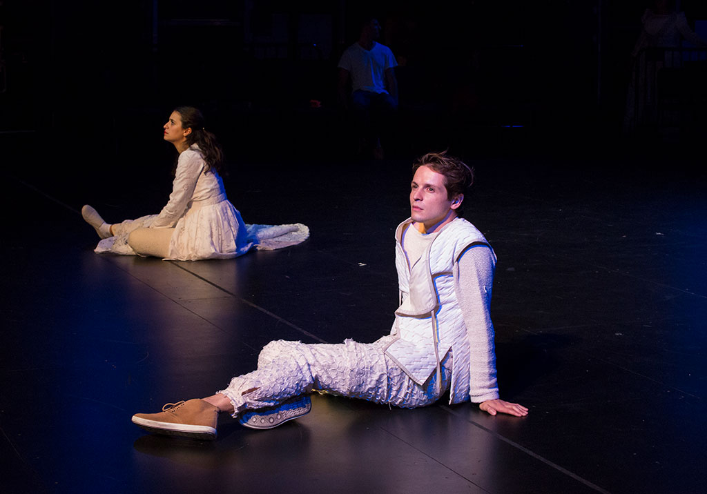 Ginsburg’s grandson, Paul Spera in the role of Lorenzo, seen here with Shylock’s daughter Jessica.