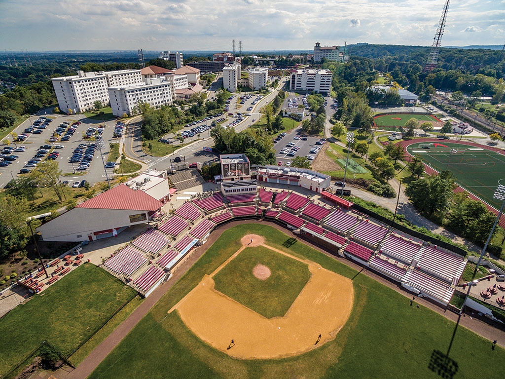 Aerial shot of Floyd Hall and Yogi Berra Stadium