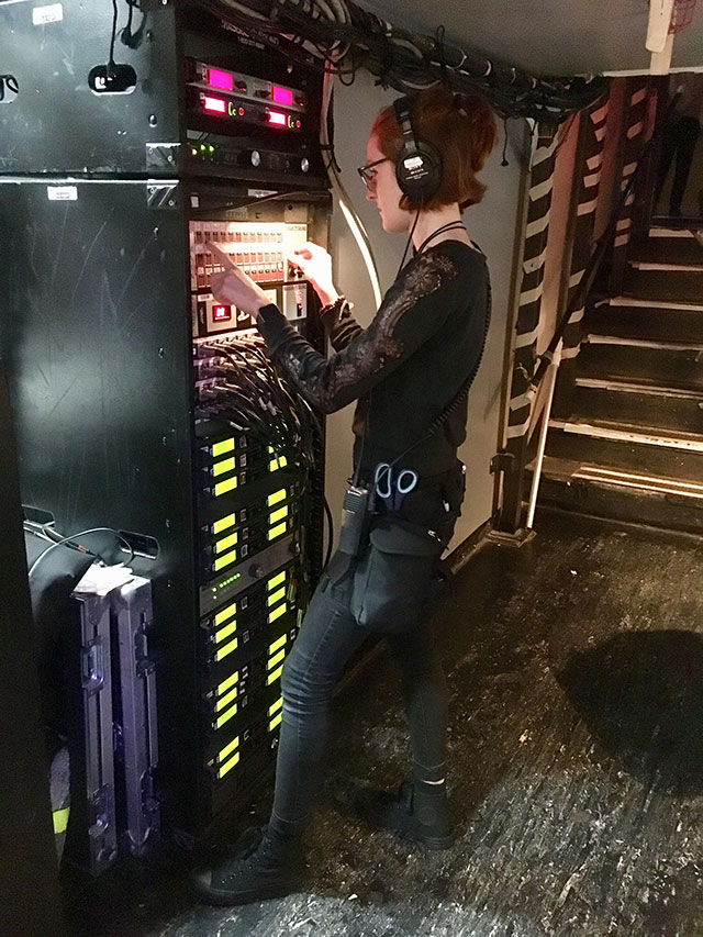Abigail Martin works backstage on Girl from the North Country at the Public Theater in New York City.