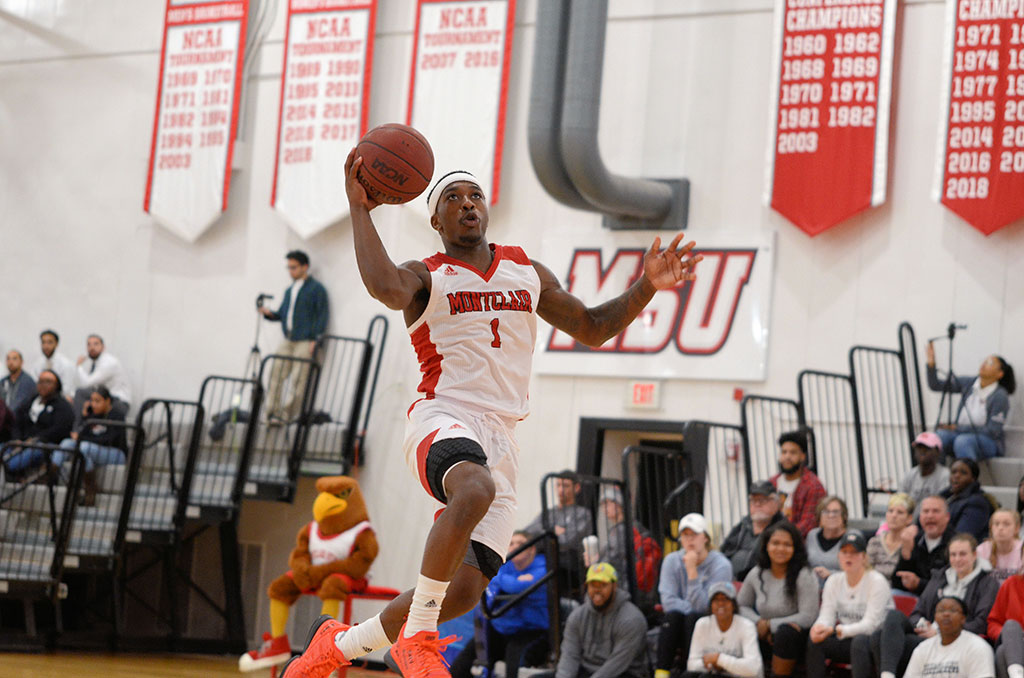 Myles Mitchell-White goes up for a layup prior to making his buzzer-beater shot.