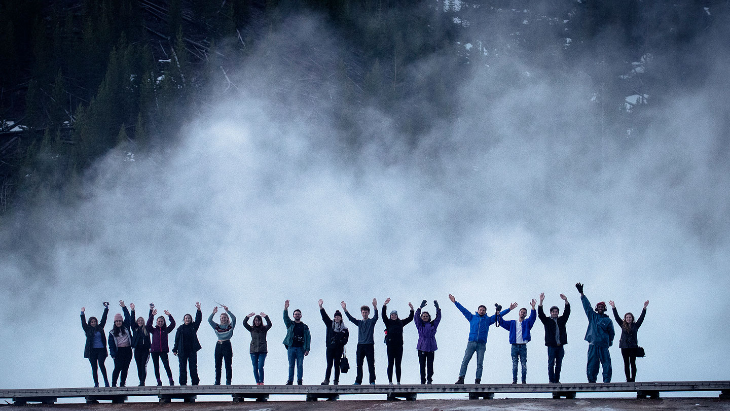 Geology students standing in Yellowstone