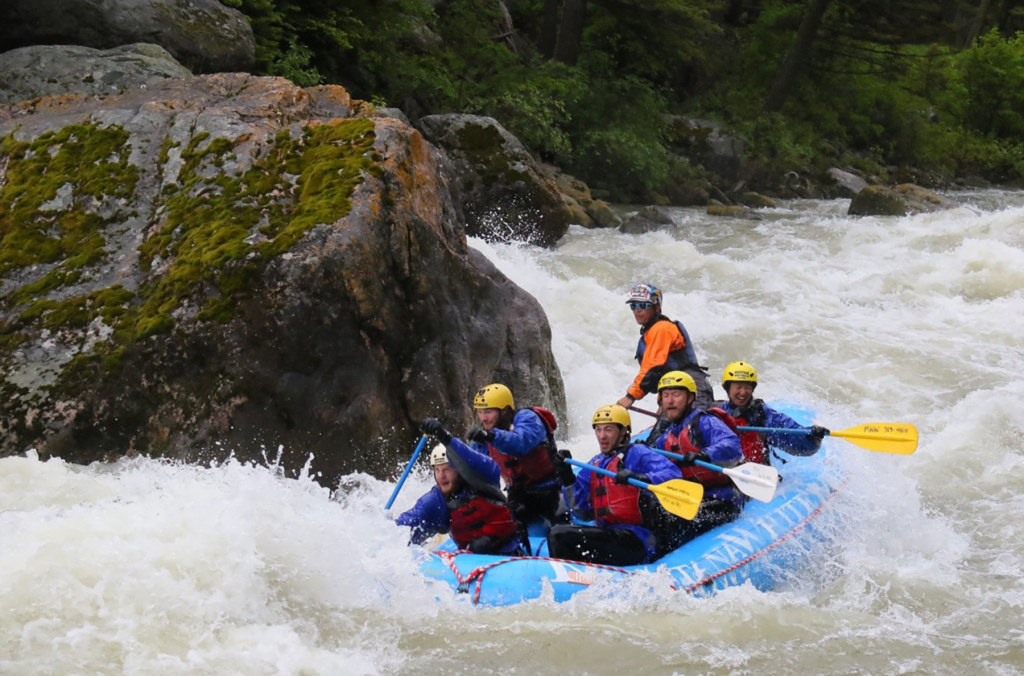Montclair State geology students whitewater rafting the rapids on the Gallatin River, near Bozeman, Montana.