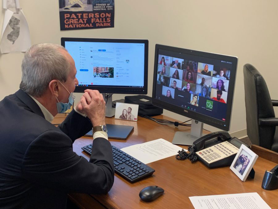 Governor Phil Murphy using Zoom on computer