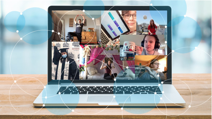 Collage superimposed on laptop screen