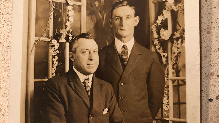 Sepia photo of two gentlemen