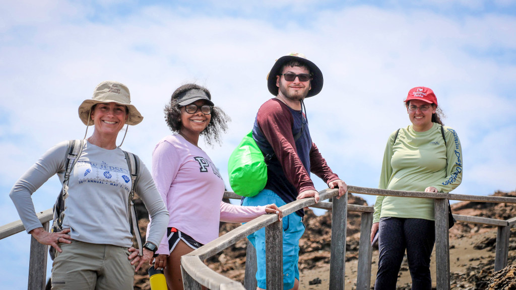 Associate Professor Jennifer Krumins with students, from left, Katherine Palacios, Jonathon Eisenstein and Virginia Osnato.