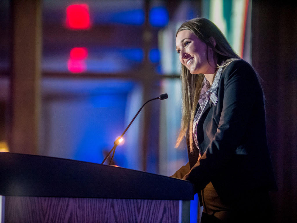 Kristina Kostovski ’18 spoke at the 2018 Annual Scholarship Dinner. An Accounting major, she graduated with a job at a Big Four accounting firm fueled by generous scholarship support throughout college.