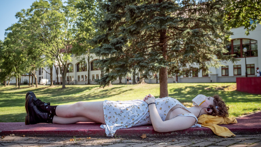 Enjoying a quiet first day on campus.