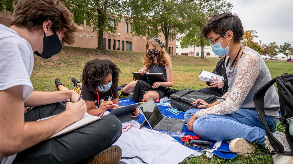 Much of life was spent outdoors, including study sessions on the Quad.