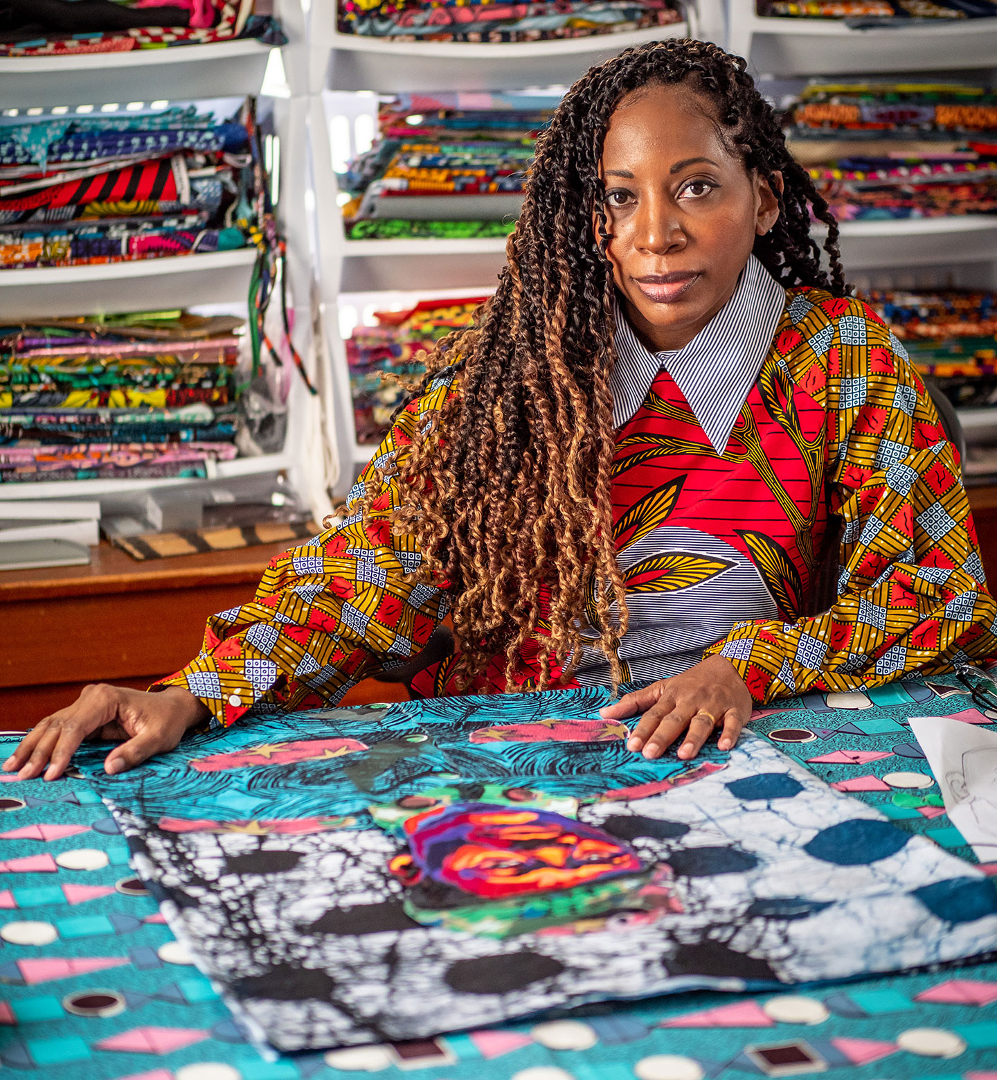 “I use these fabrics to help communicate the story I am trying to tell.” –Mailissa “Bisa” Yamba Butler ’05 MAT