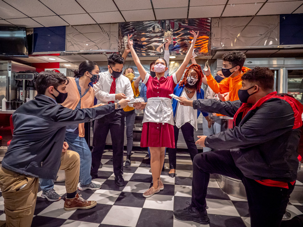 We were pretty much making a movie musical and it felt exactly like that,” says Grace Rivera ’23, who plays a waitress in Working, an interdepartmental collaboration between students in Theatre and Dance, and Television Production.