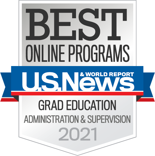 U.S. News & World Report Best Online Programs Grad Education (Administration & Supervision) 2021 badge