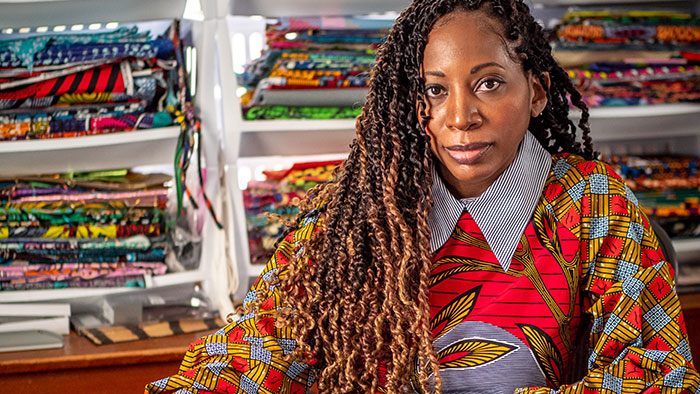 “I use these fabrics to help communicate the story I am trying to tell.” –Mailissa “Bisa” Yamba Butler ’05 MAT