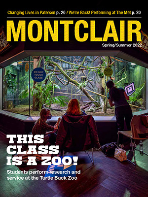 Montclair magazine cover image showing students observing zoo exhibit