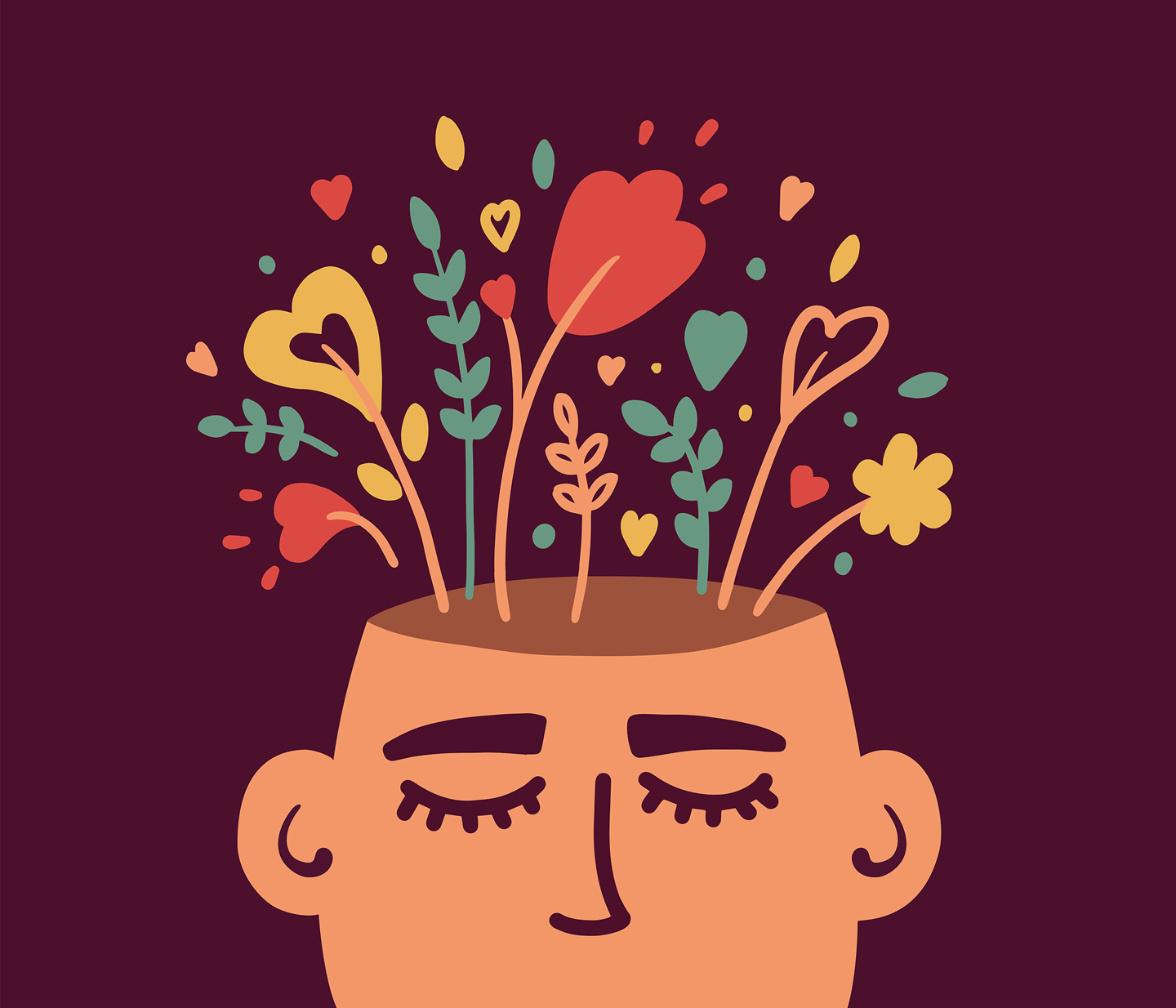graphic of human head with flowers growing from inside