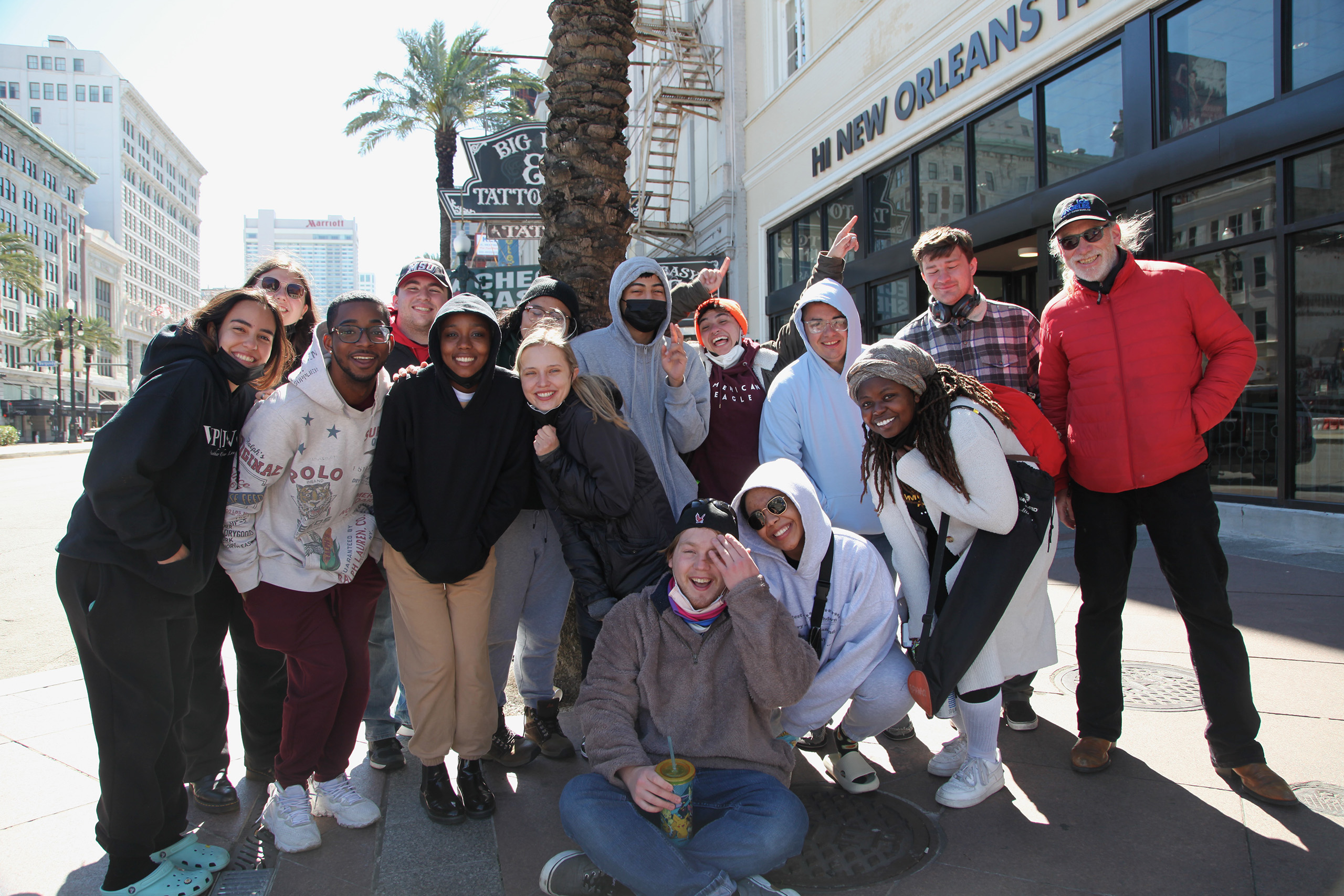 Steve McCarthy and group of students smiling for camera in New Orleans