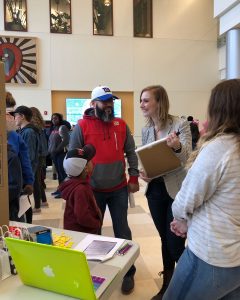 Jenna, Nikki and Lauren engage passerby at the Egyptian Algorithm Station