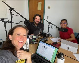 Hosts record their podcast, "The Identity Crisis of Precalculus: Who are you?", in a converted recording studio